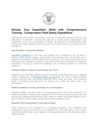 Elevate Your Expedition Skills with Comprehensive Training - Conservation Field Safety Expeditions