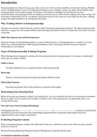 Strategies for Picking the Best Entrepreneurship Training Programs