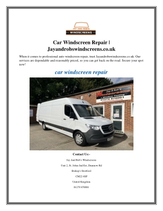 Car Windscreen Repair Jayandrobswindscreens.co.uk