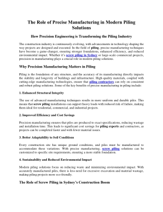 The Role of Precise Manufacturing in Modern Piling Solutions