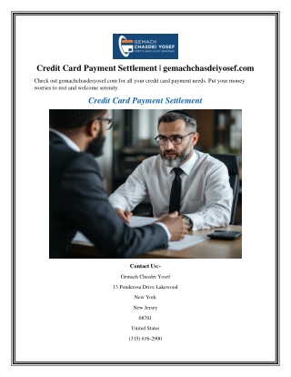 credit card payment settlement gemachchasdeiyosef