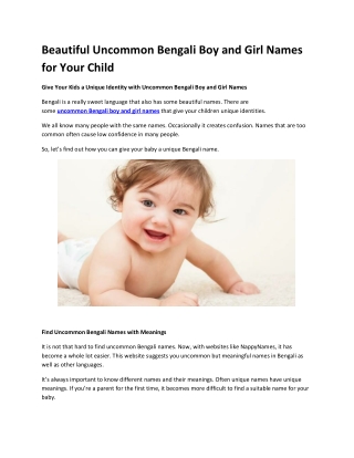 Beautiful Uncommon Bengali Boy and Girl Names for Your Child