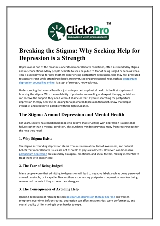 Breaking the Stigma Why Seeking Help for Depression is a Strength