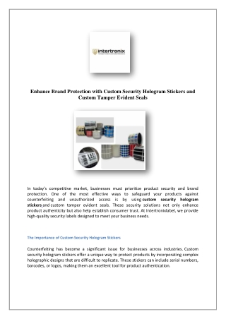 Tamper Evident Labels | Security Color Labels | Intertronix Label