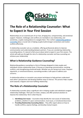 The Role of a Relationship Counselor What to Expect in Your First Session