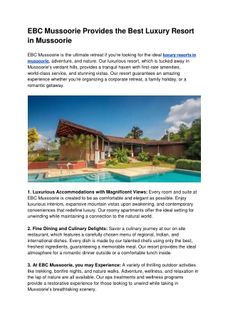EBC Mussoorie Provides the Best Luxury Resort in Mussoorie