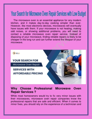 Your Search for Microwave Oven Repair Services with Low Budget