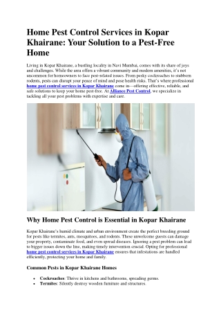 Home Pest Control Services in Kopar Khairane