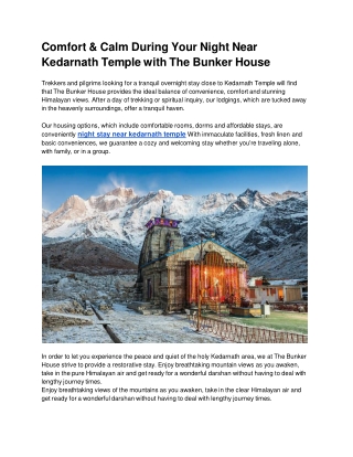 Comfort & Calm During Your Night Near Kedarnath Temple with The Bunker House