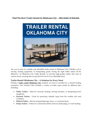 Find The Best Trailer Rental In Oklahoma City – Affordable & Reliable