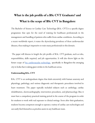 What is the job profile of a BSc CVT Graduate