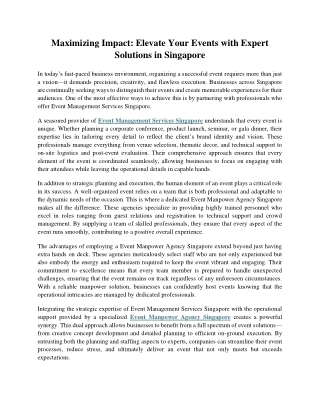Maximizing Impact: Elevate Your Events with Expert Solutions in Singapore