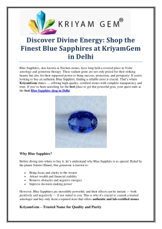 Authentic Blue Sapphire Shop in Delhi – Visit Kriyam Gem Today