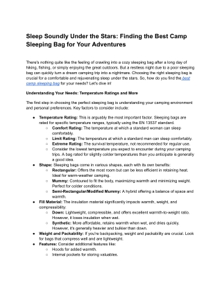 Sleep Soundly Under the Stars_ Finding the Best Camp Sleeping Bag for Your Adventures