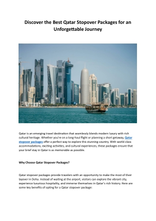 Discover the Best Qatar Stopover Packages for an Unforgettable Journey