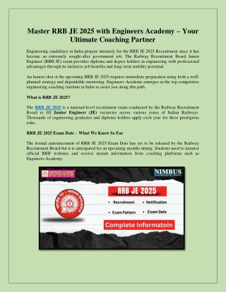 Master RRB JE 2025 with Engineers Academy Your Ultimate Coaching Partner