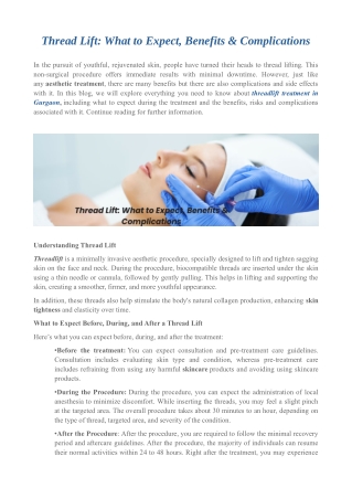 Thread Lift: What to Expect, Benefits & Complications