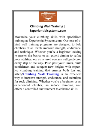 climbing wall training experientialsystems com