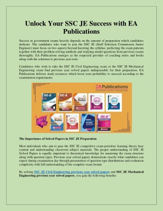 Unlock Your SSC JE Success with EA Publications