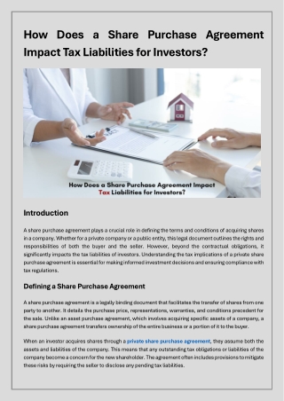 How Does a Share Purchase Agreement Impact Tax Liabilities for Investors
