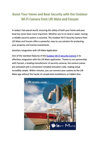 Outdoor Wi-Fi Security Camera for Home and Boat Protection
