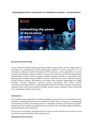 Unleashing the Power of Generative AI with Rydot’s Assistant – ConvAI Platform