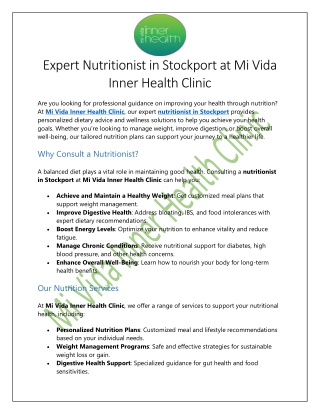 Nutritionist in Stockport At Mi Vida Inner Health Clinic