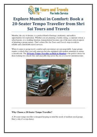 Book 20 Seater Tempo Traveller on Rent in Mumbai at Best Rates