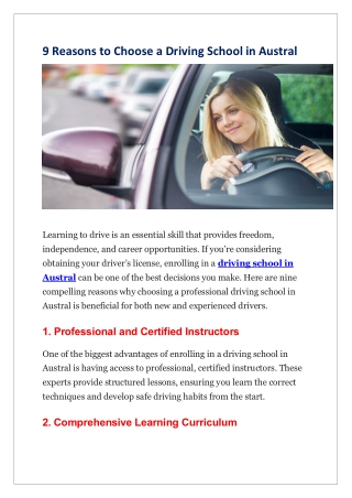 9 Reasons to Choose a Driving School in Austral