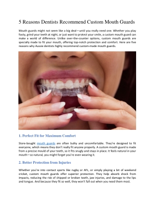 5 Reasons Dentists Recommend Custom Mouth Guards