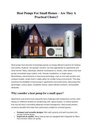 Heat Pumps For Small Homes – Are They A Practical Choice?