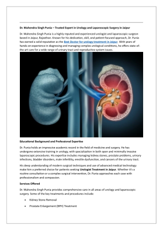 dr mahendra singh punia trusted expert in urology