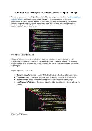 full stack web development course in gwalior