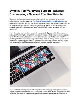 Sympley Top WordPress Support Packages Guaranteeing a Safe and Effective Website