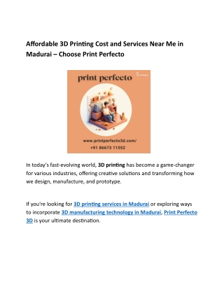 Affordable 3D Printing Cost and Services Near Me in Madurai