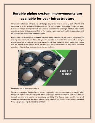 Durable piping system improvements are available for your infrastructure
