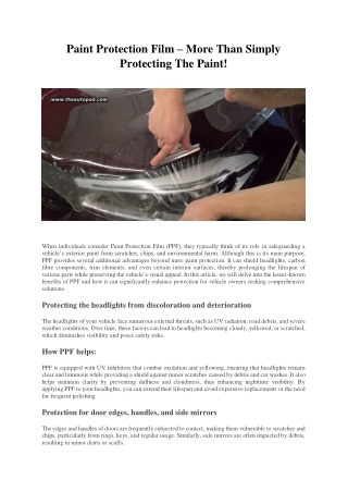 Paint Protection Film – More Than Simply Protecting The Paint!