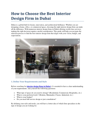 How to Choose the Best Interior Design Firm in Dubai