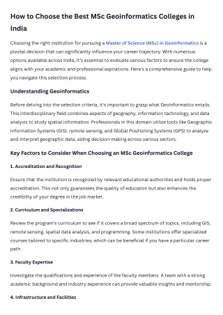 How to Choose the Best MSc Geoinformatics Colleges in India