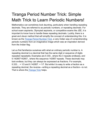 Tiranga Period Number Trick: Simple Math Trick to Learn Periodic Numbers!