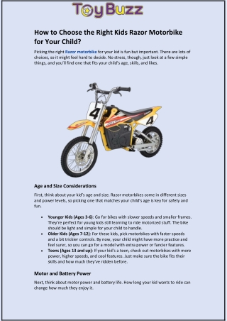 How to Choose the Right Kids Razor Motorbike for Your Child