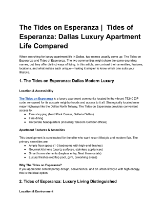 The Tides on Esperanza _  Tides of Esperanza_ Dallas Luxury Apartment Life Compared