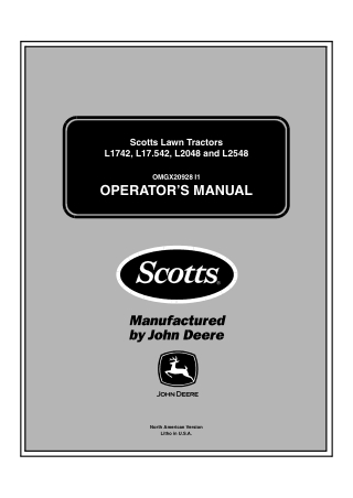 John Deere L2548 Scotts Lawn Tractors Operator’s Manual Instant Download (Pin.010001-) (Publication No.OMGX20928)