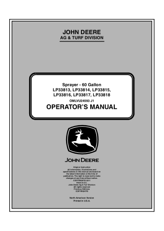 John Deere LP33814 60-Gallon Sprayer Operator’s Manual Instant Download (Publication No.OMLVU24593)