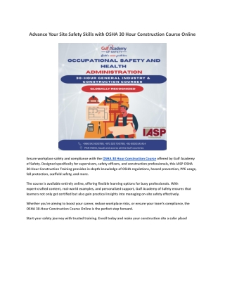 Advance Your Site Safety Skills with OSHA 30 Hour Construction Course Online