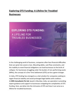 exploring ots funding a lifeline for troubled