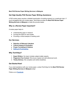 Best PhD Review Paper Writing Services in Malaysia