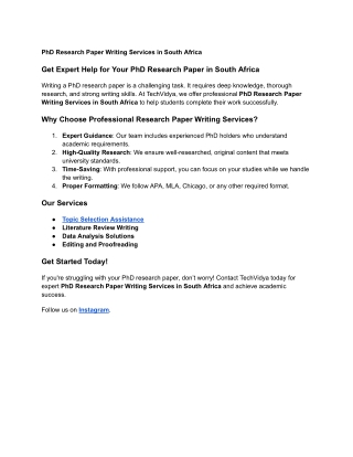 PhD Research Paper Writing Services in South Africa