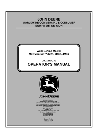 John Deere MowMentum™ JM36 Walk-Behind Mower Operator’s Manual Instant Download (PIN. 010001-) (Publication No.OMGX23570