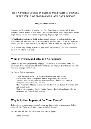 Why a Python Course in Delhi is Your Path to Success in the World of Programming and Data Science